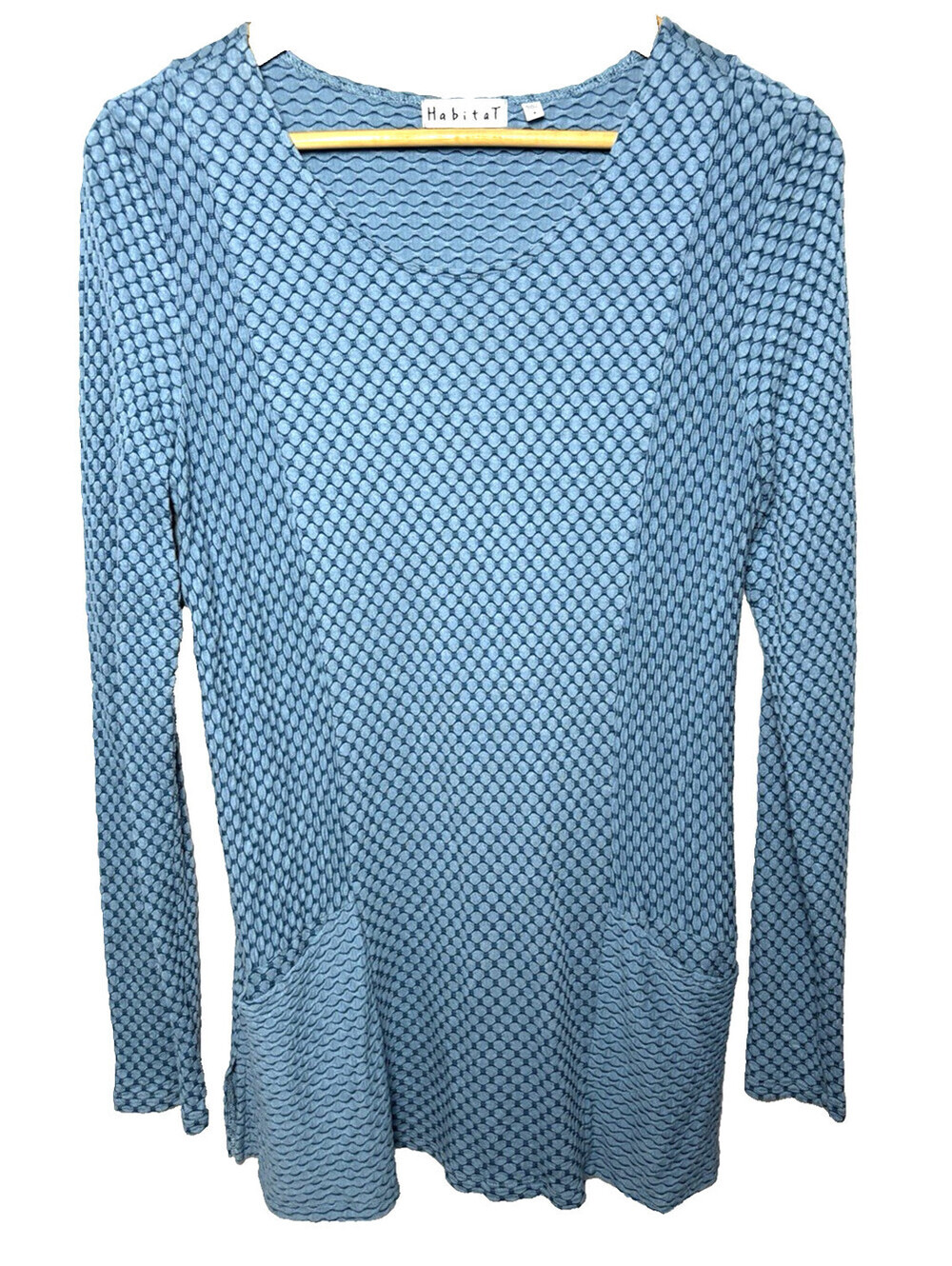 Habitat Tunic Top Teal Green Textured Pockets Stretch Artsy Lagenlook Boho Mod S